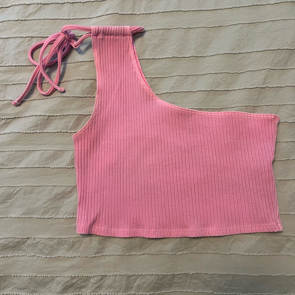 Aerie Pink One-Shoulder Ribbed Top
